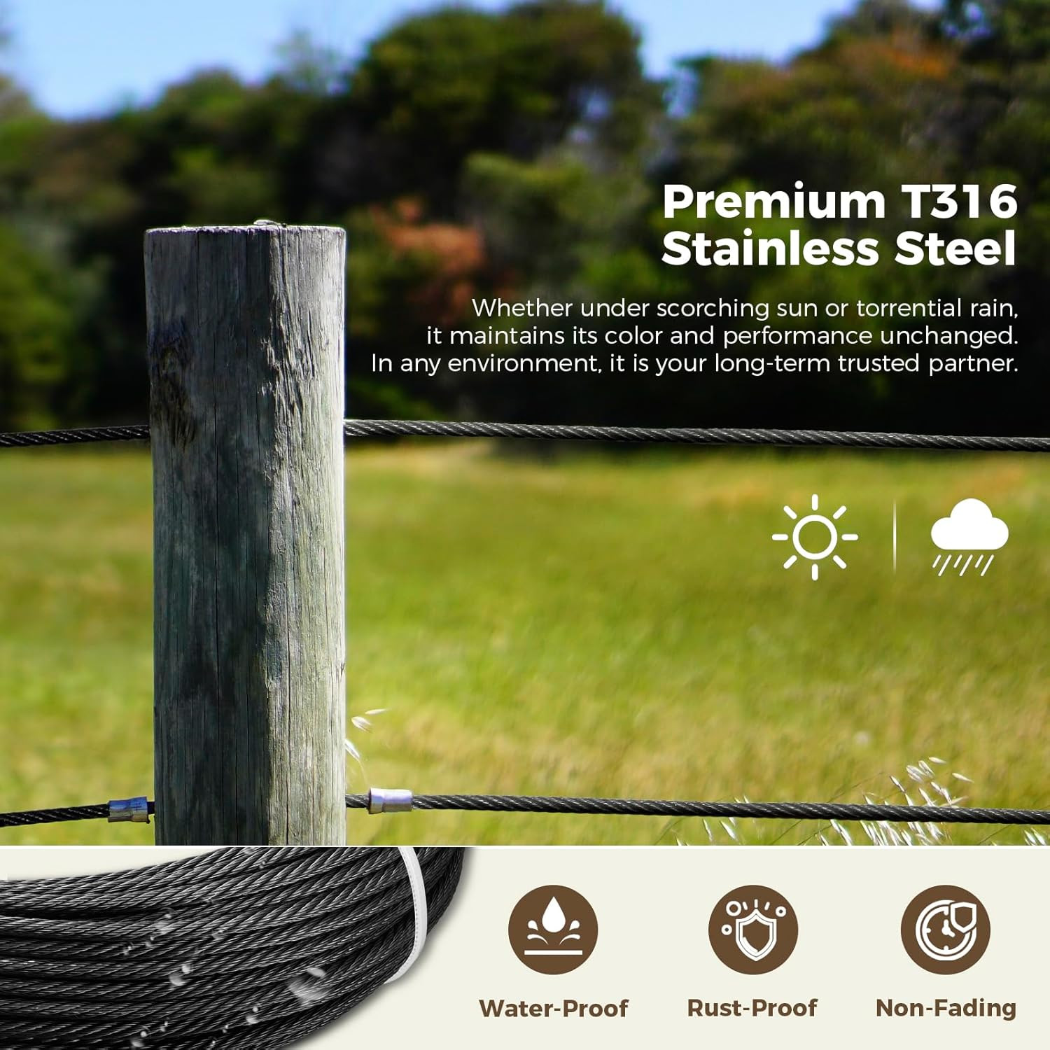 WAYSKA 500FT 1/8″ T316 Black Stainless Steel Cable, Black Wire Rope Aircraft Cab
