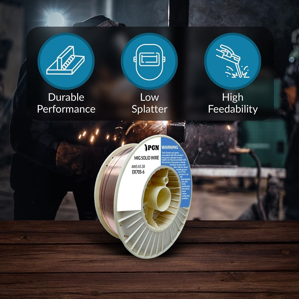 PGN Solid MIG Welding Wire – ER70S-6 .035 Inch, 33 Pound Spool – Mild Steel MIG