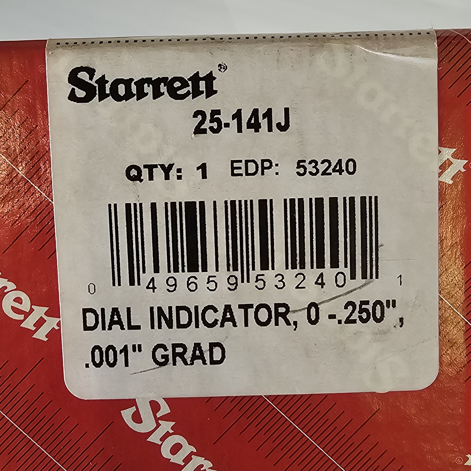 Nice Starrett 53240 25-141J Dial Indicator 0-.250″ Range 0.001″ Graduation Lug