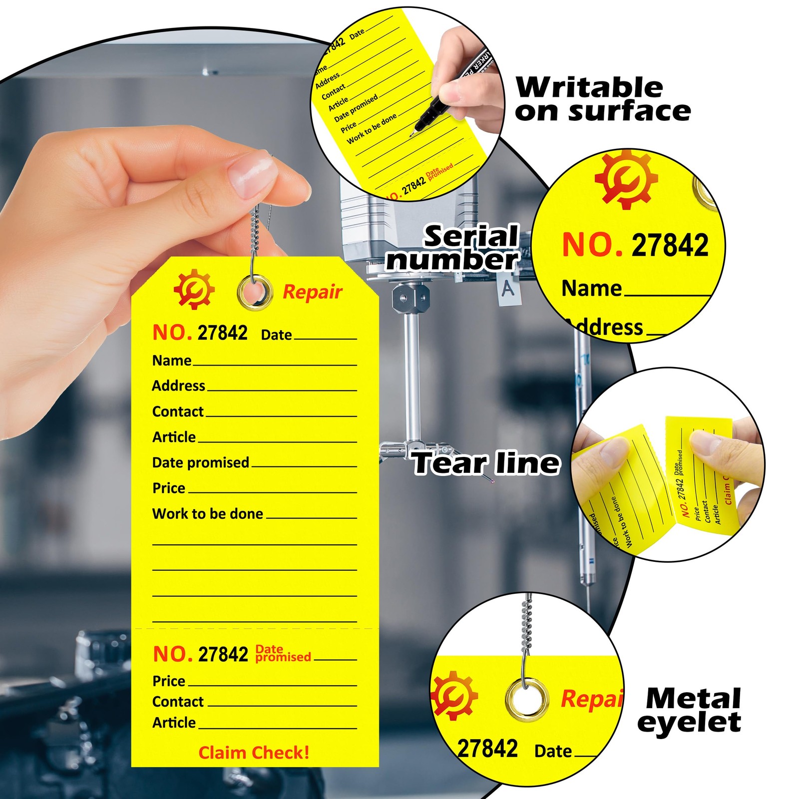 500 Pcs Repair Tags with Hole and Wire Maintenance Service Tags 2.6 x 5.25 In…