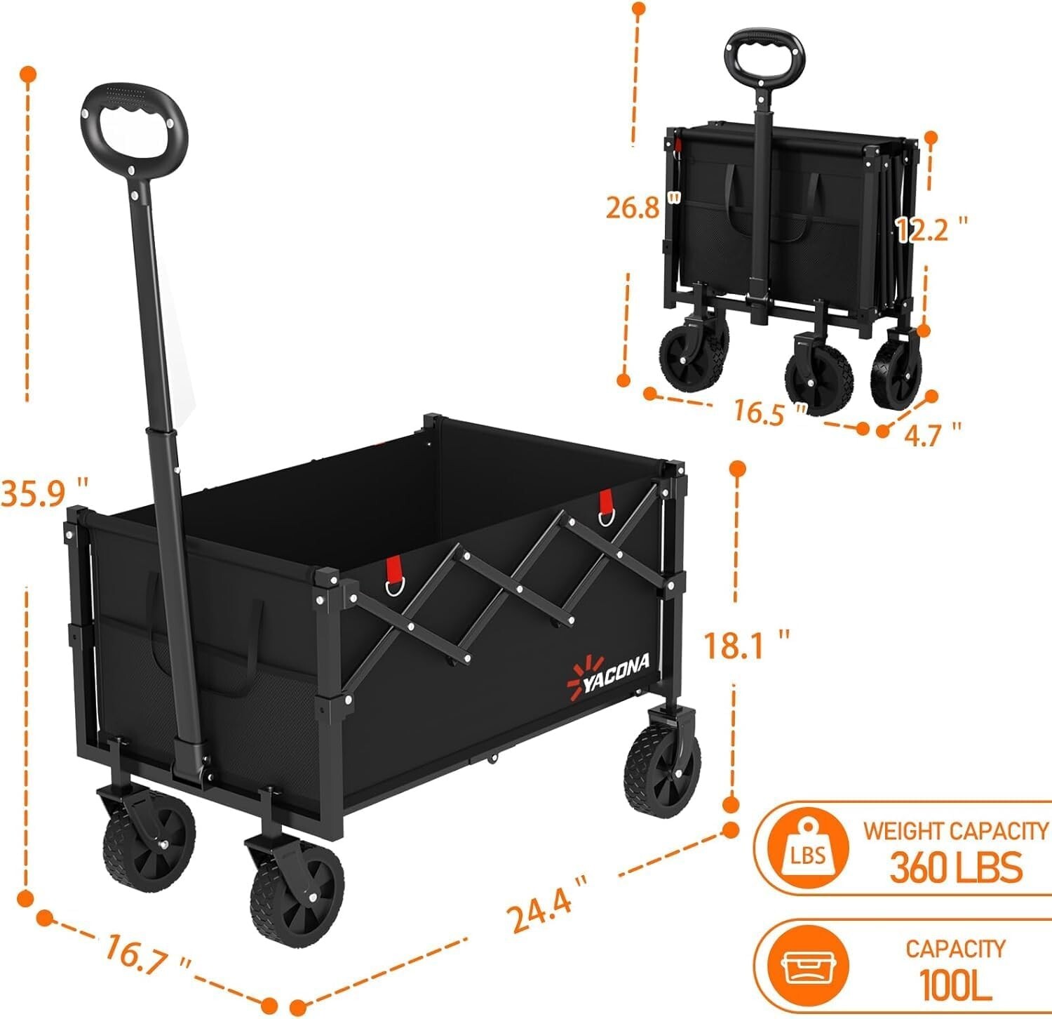 Foldable Lightweight Utility Shopping Cart with Wheels for Grocery Camping Beach