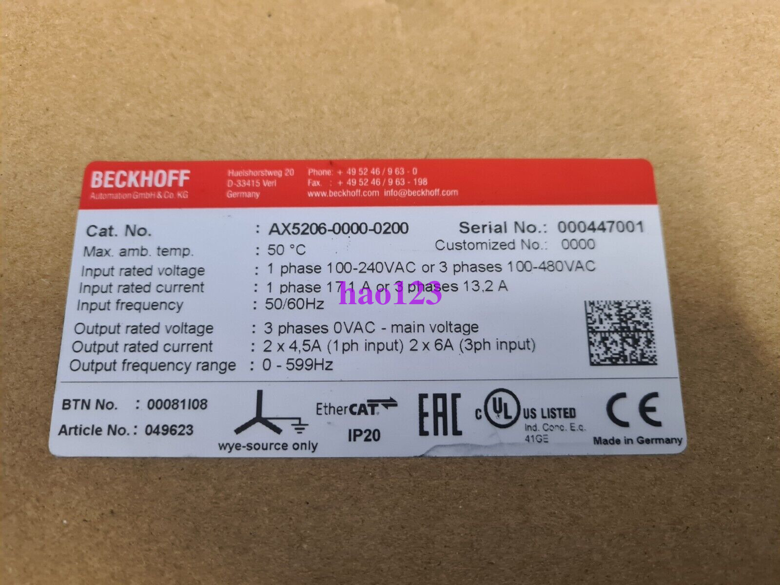 Beckhoff AX5206-0000-0202(DHL/FedEx)