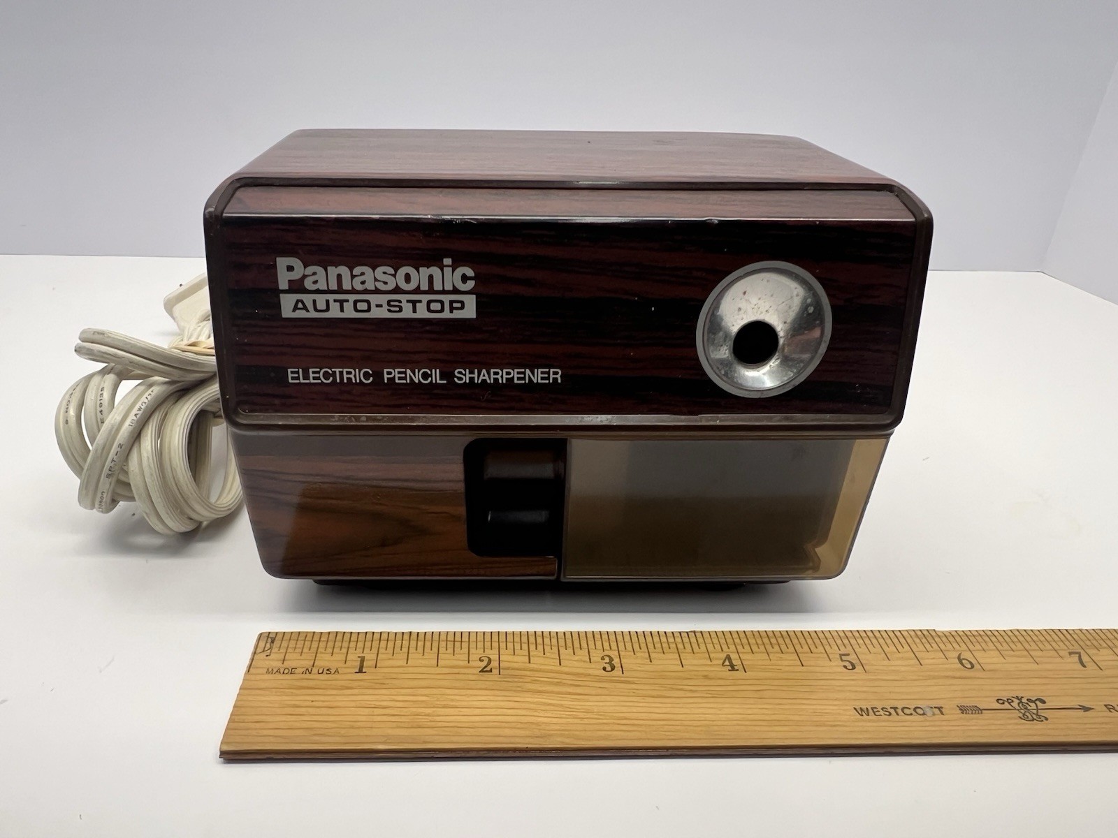 Vtg MCM Panasonic Brown Electric Pencil Sharpener #KP-110 Auto Stop/Tested/Works