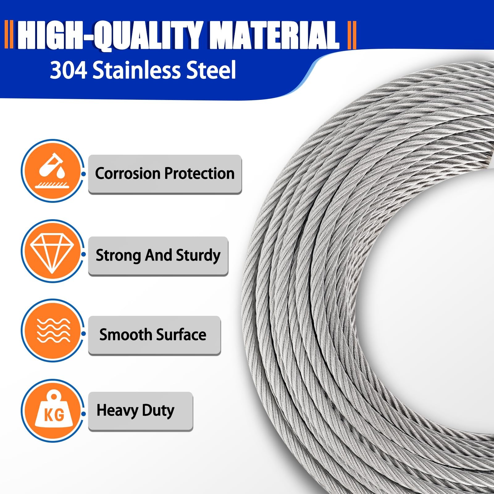 1/4 Stainless Steel Cable, 50ft Wire Rope, 7X19 Strands Aircraft Cable with M…