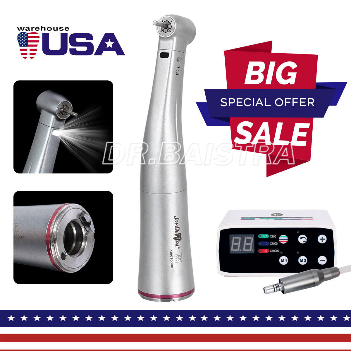 Dental 1:5 Fiber Optic increase Contra Angle Handpiece Fit E-type Electric Motor