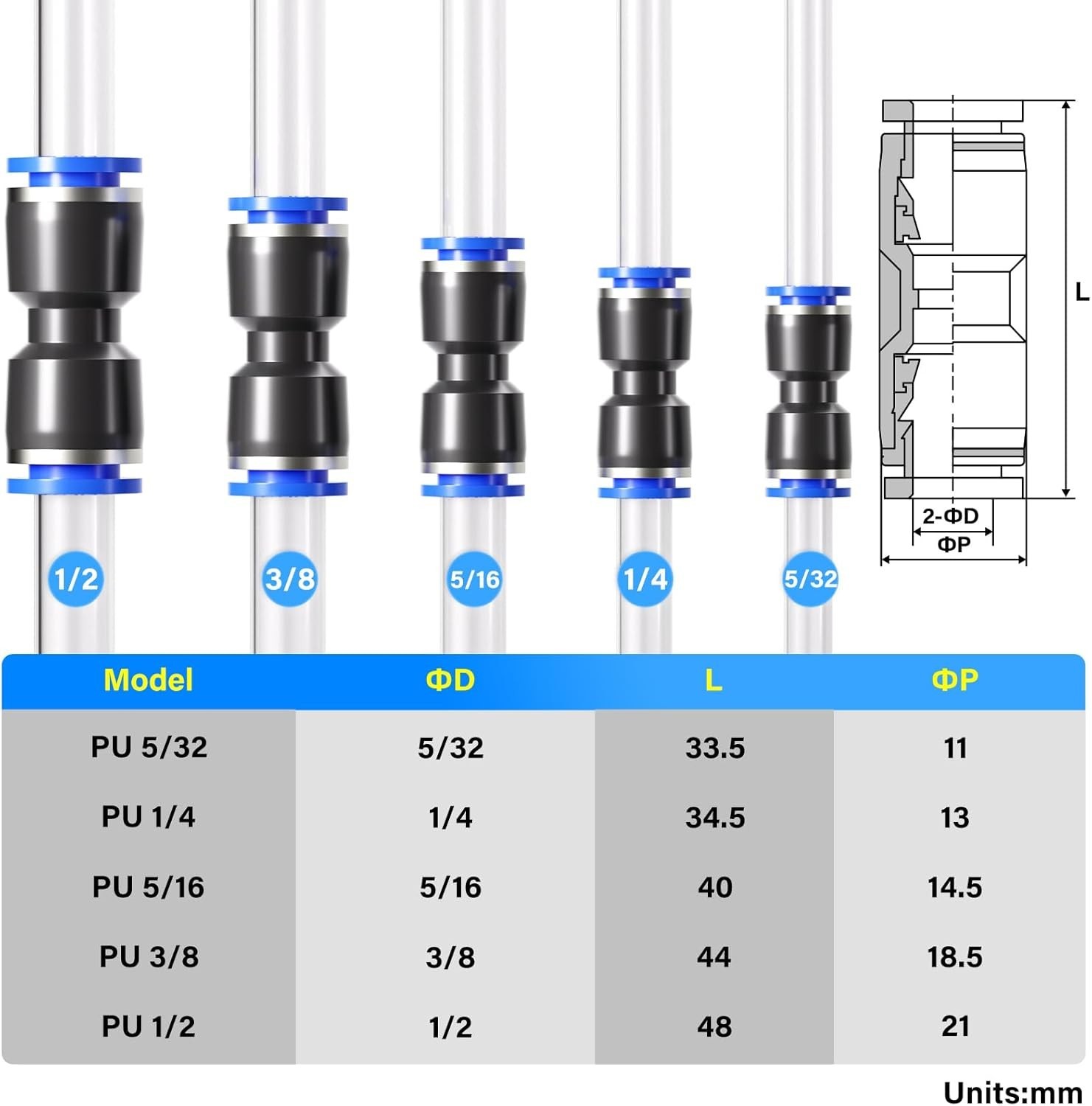 50 Pcs Quick Release Pneumatic Connectors – Versatile Air Line Fittings Set