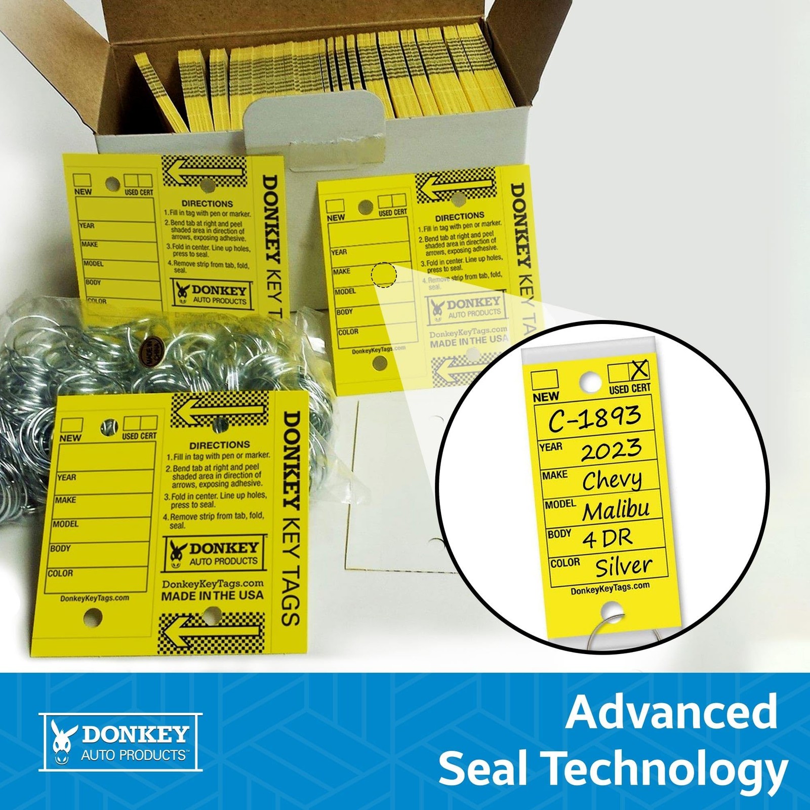 Donkey Key Tags, Laminated Self-protecting (250 Tags Per Box With Meta