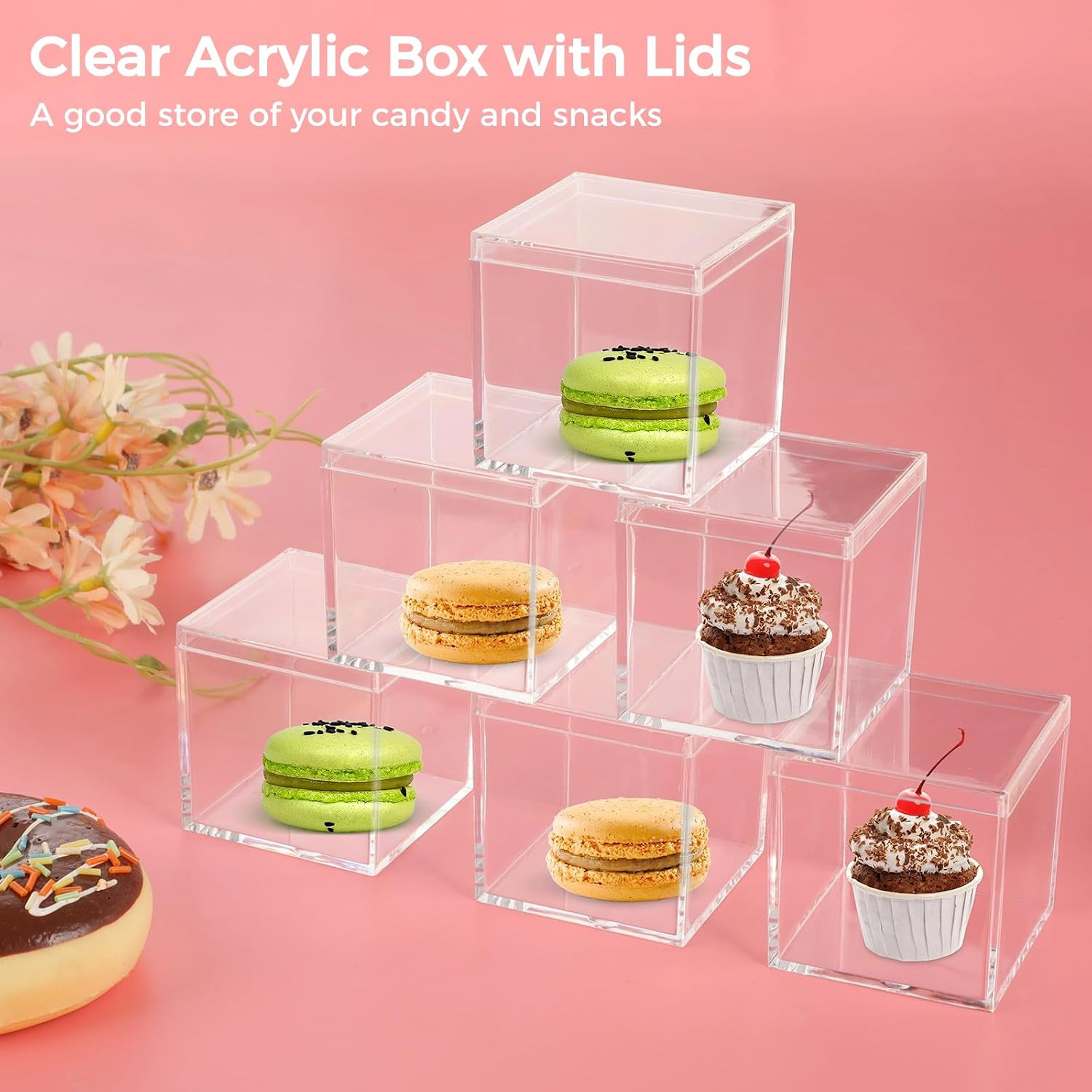 40 Pcs Acrylic Boxes – Clear Small Square Display Boxes, 2.2 X 2.2 X 2.2 In, wit