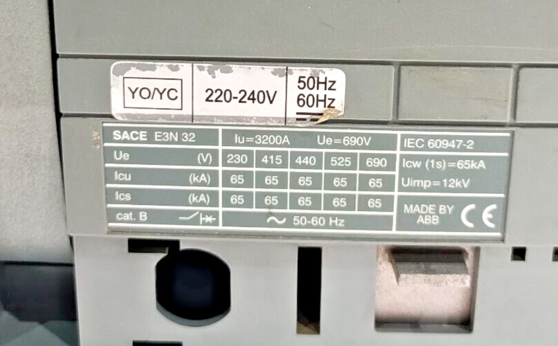 ABB SACE Emax E3N32 3200A CIRCUIT BREAKER 220-240V 50/60Hz 3 POLES NEW