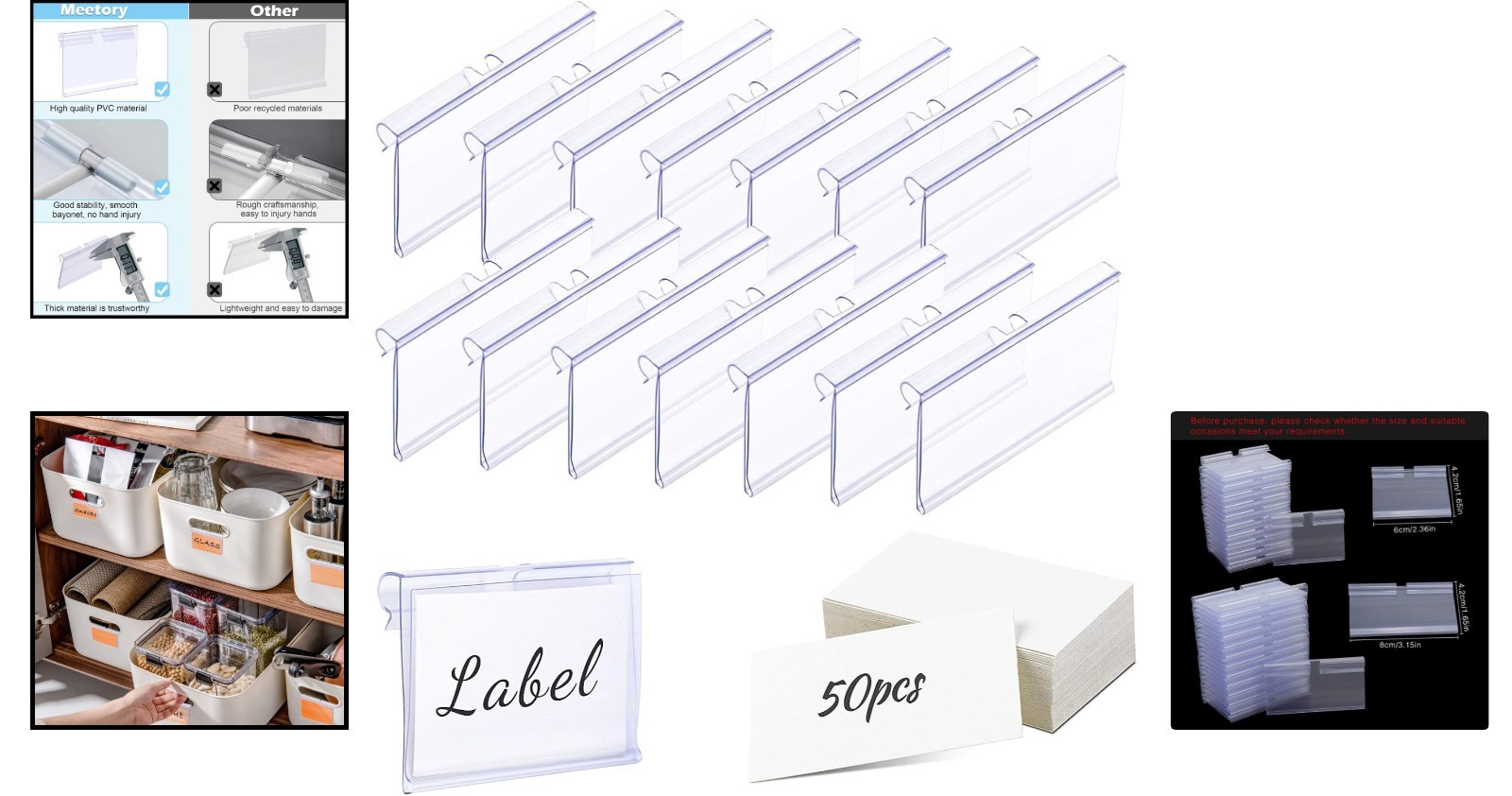 Versatile 50 Pcs Shelf Tag Holders – Durable PVC with Double Snap Lock Design