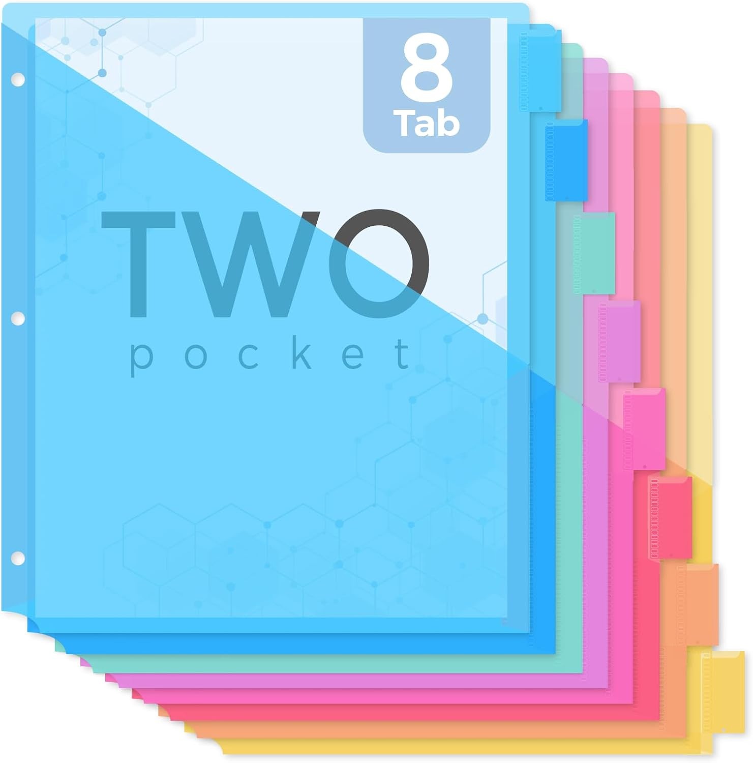 Binder Dividers with Tabs and Pockets,8 Tab Dividers for 3 Ring Binder, Plastic