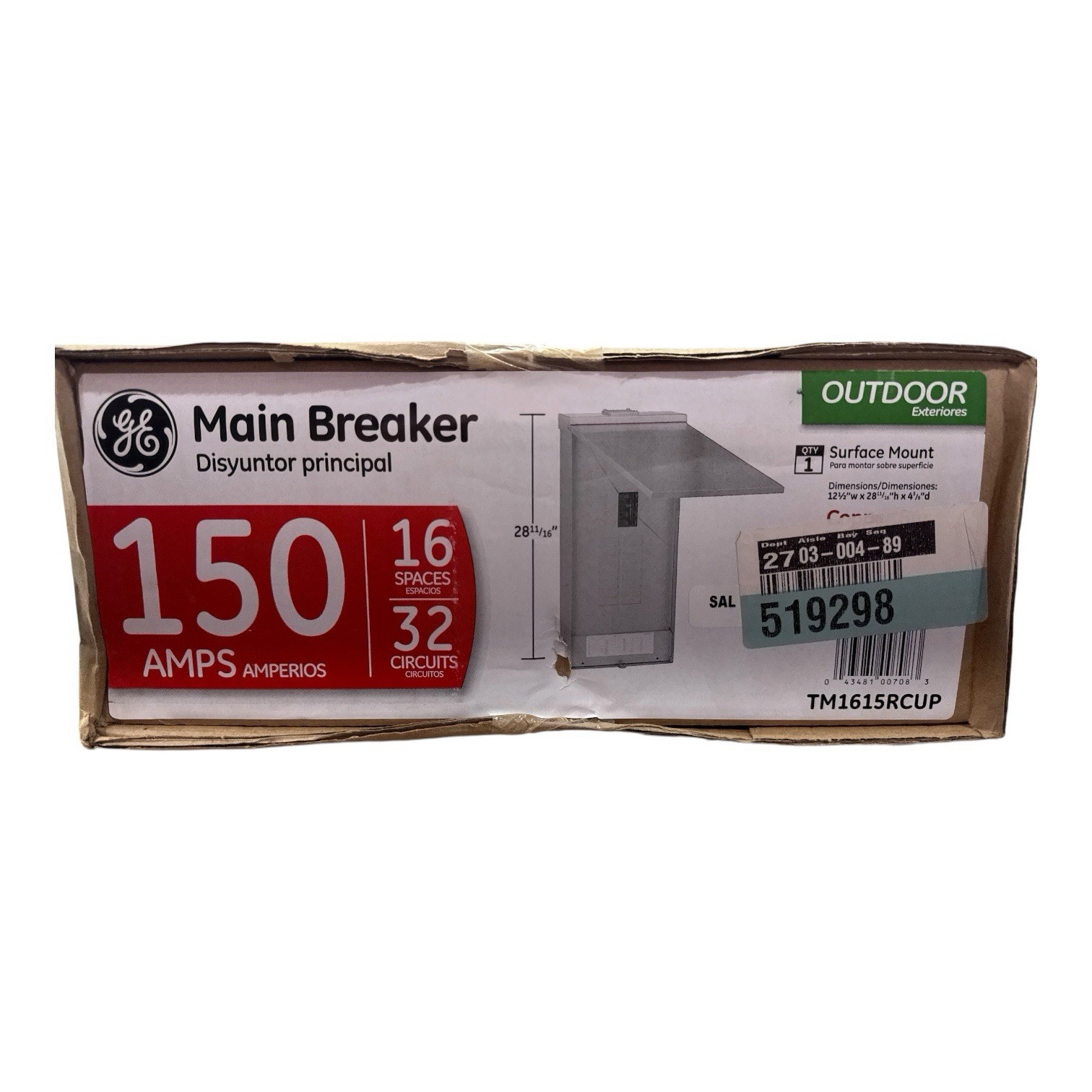 GE TM1615RCUP 150Amp 16-Space 32-Circuit Outdoor Main Breaker Load Center (OB)
