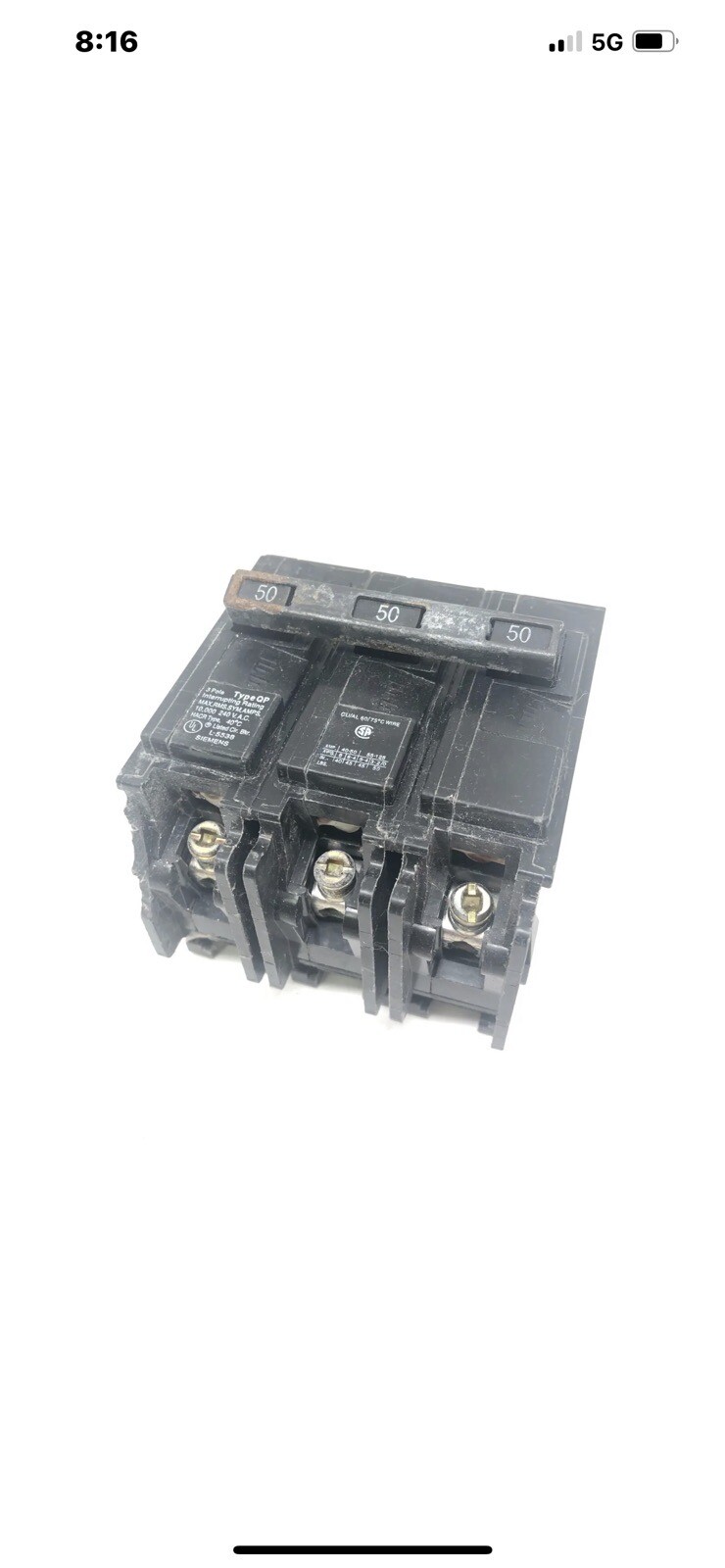 Siemens Q350 Circuit Breaker, 50 A, 240V Ac, 3 Pole, Plug In Mounting