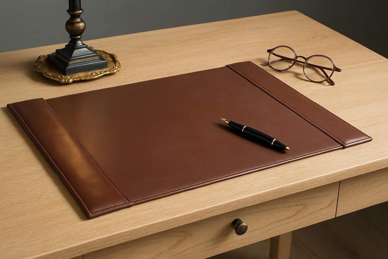 Bonded Leather Desk Pad W/ Side Rails Luxury Leather Desk Blotter Writing Padded