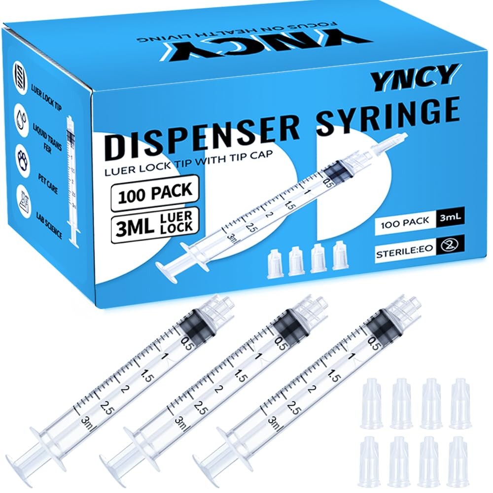 100 Pack 3ml Syringes Luer Lock with Cap, 3cc Syringe without Needle, 3ML