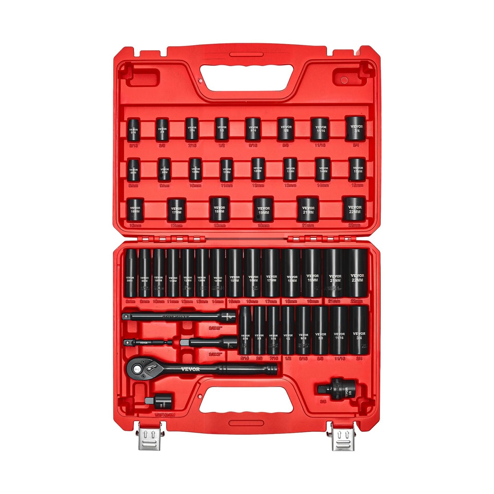 VEVOR 3/8″ Drive Impact Socket Set, 50-Piece Standard SAE (5/16 to 3/4 inch) …