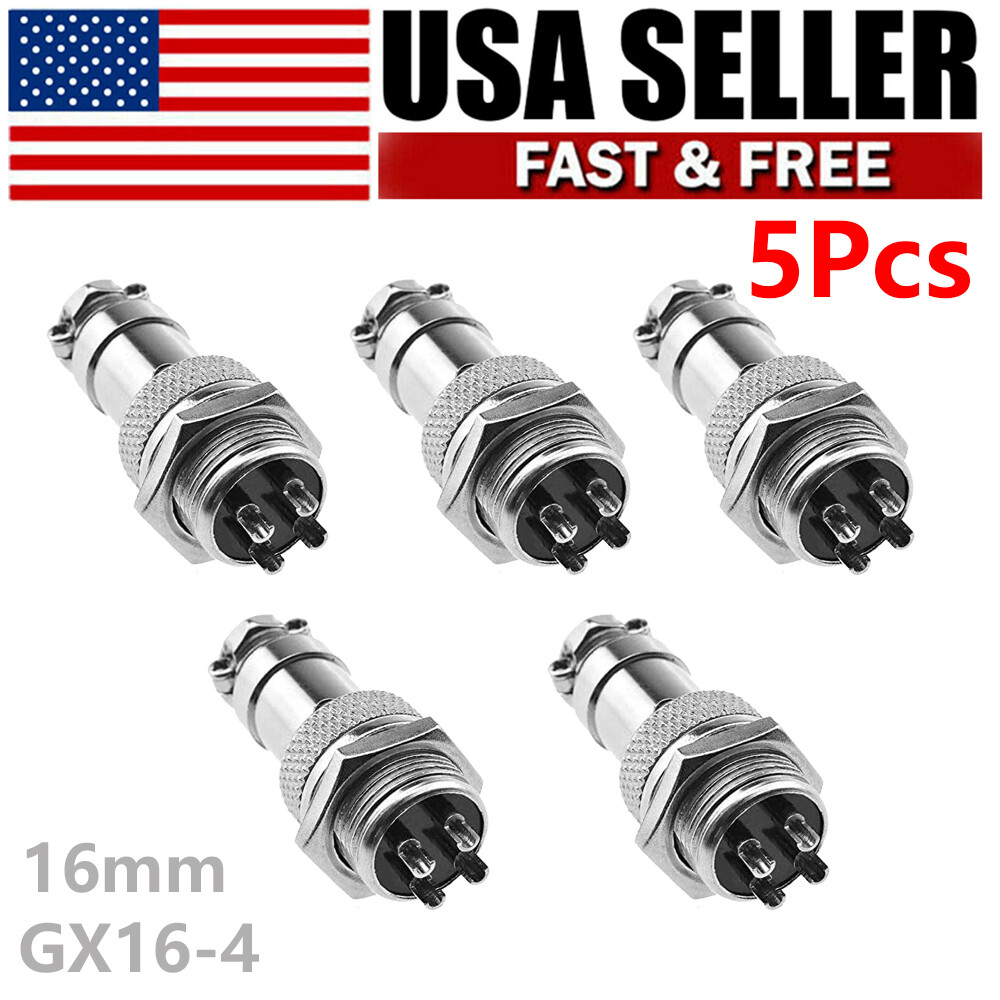 5Pcs Aviation Plug 4 Pin Male Female Panel Wire Metal Connector GX16-4 16mm