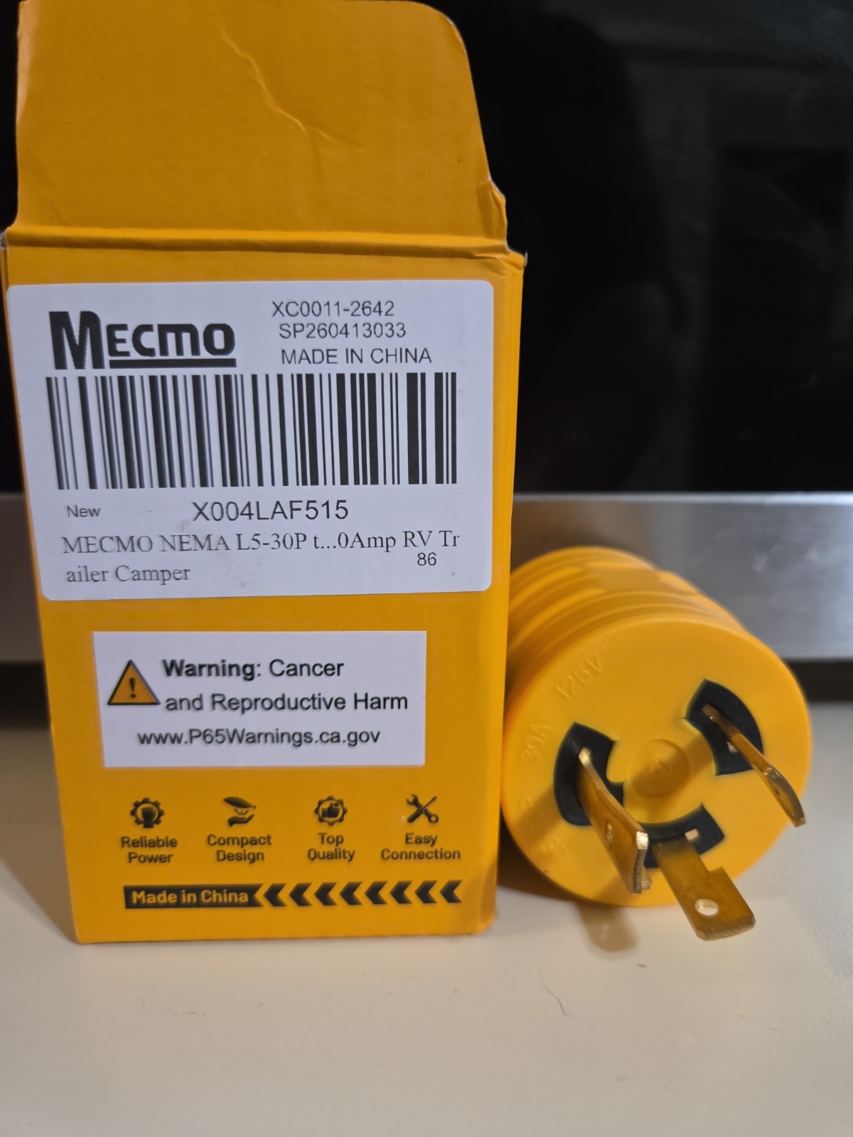 Mecmo Nema L5-30P to TT-30R 30 Amp RV Adapter 3 Prong