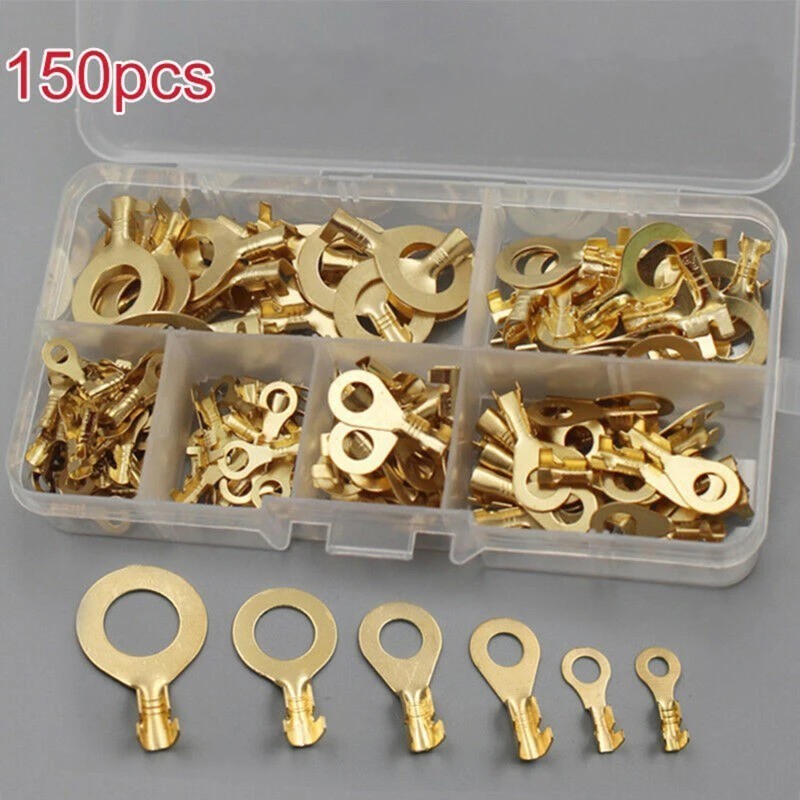150X Set Copper Plated Round Terminal Blok O-Type Wire Crimp Connector Kit-New