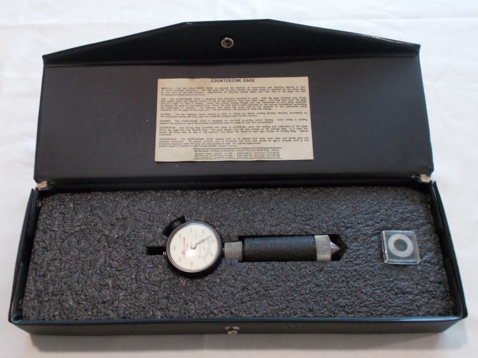 SPI MECHANICAL 82 DEGREE COUNTERSINK GAGE w/ CASE AND STANDARD .360-.560 RANGE