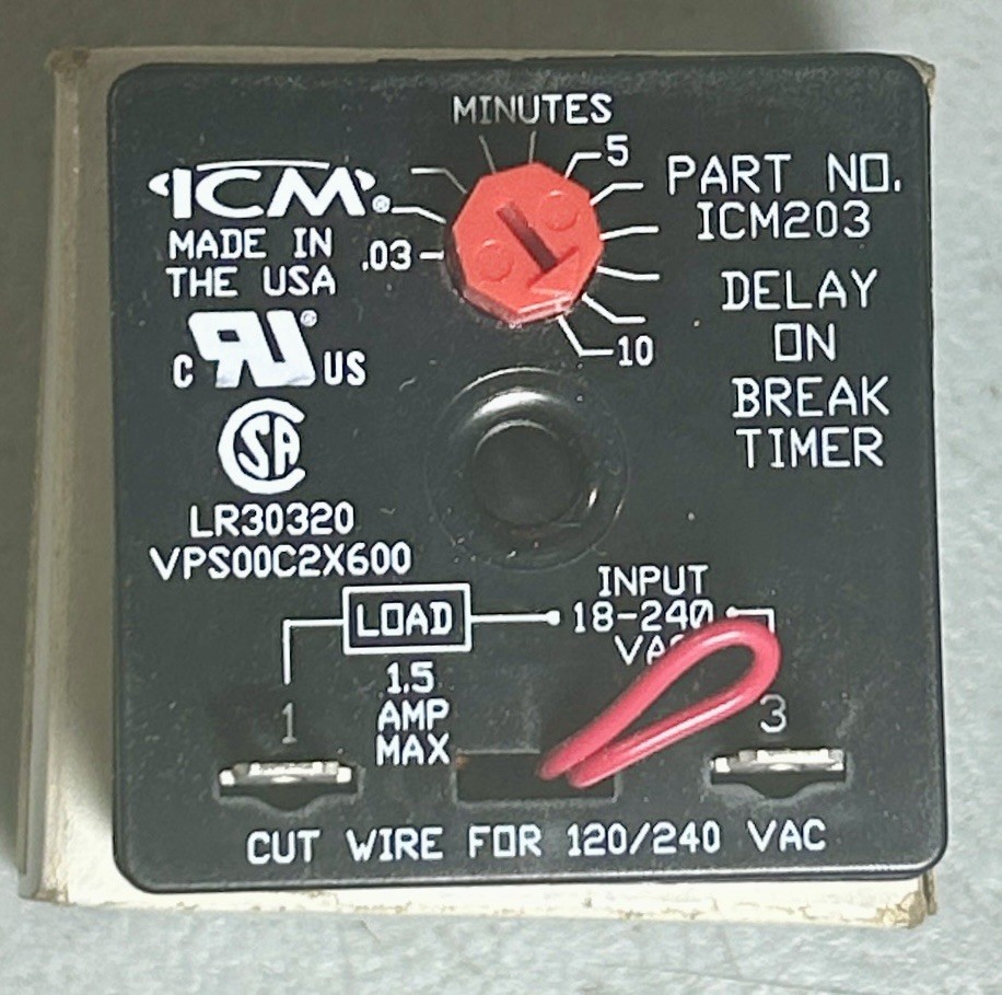 ICM Controls ICM203 Delay on Break Timer, .03-10 Minute Adjustable,18-240 VAC