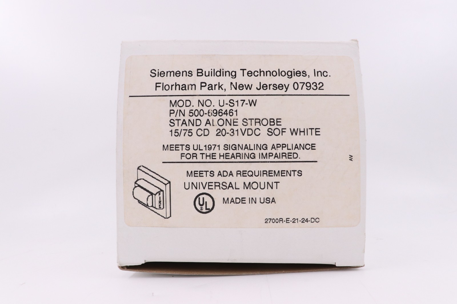 SIEMENS U-S17-W 500-696461 STAND ALONE STROBE, 15-75 CD 20-31VDC, SOFT WHITE