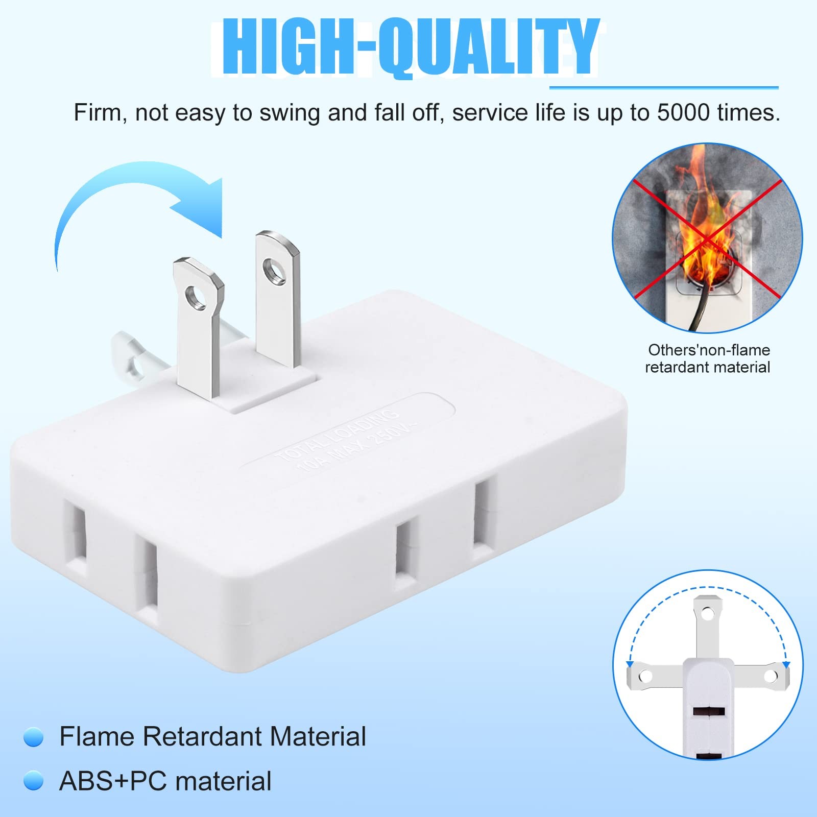 3 Pack AC Flat Wall Outlet Extender Plug Adapter Outlet, 3 Piece, White