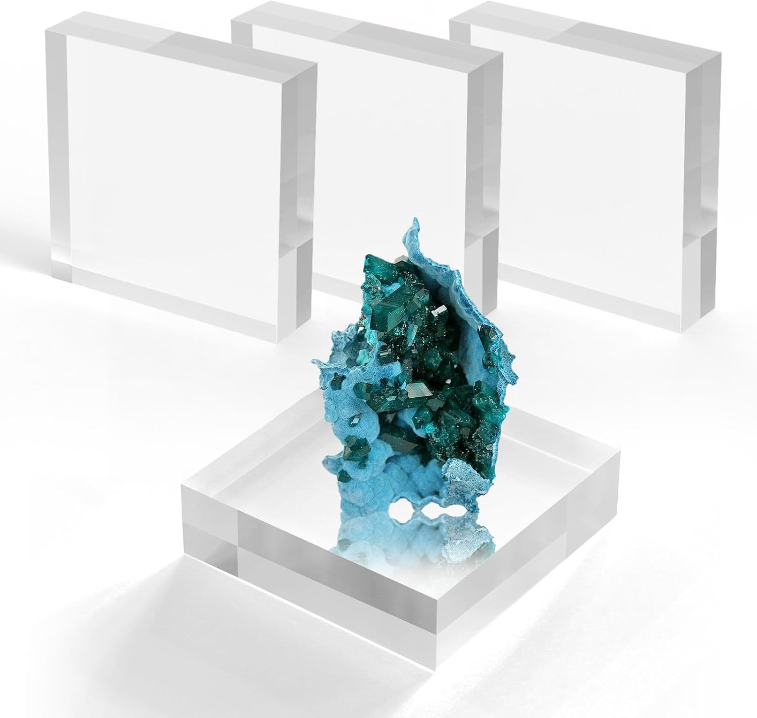 SAMYUCHO Acrylic Blocks 3 X 3 X 1 Inch 4 Pcs Acrylic Base Stand for Display Clea