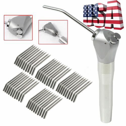Dental 3 Way Air Water Spray Triple Syringe Handpiece w/ 50 Nozzles Tips Tubes