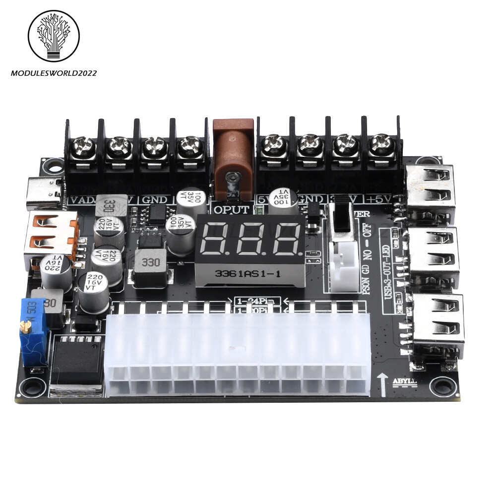 20/24 Pin ATX Power Adapter Board Power Supply Module Adapter Adjustable Voltage