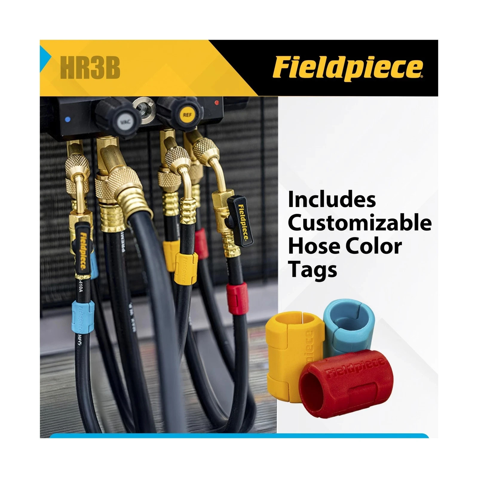 Fieldpiece HR3B – ¼” Ball Valve Hose Set – 5 ft Refrigerant Charging