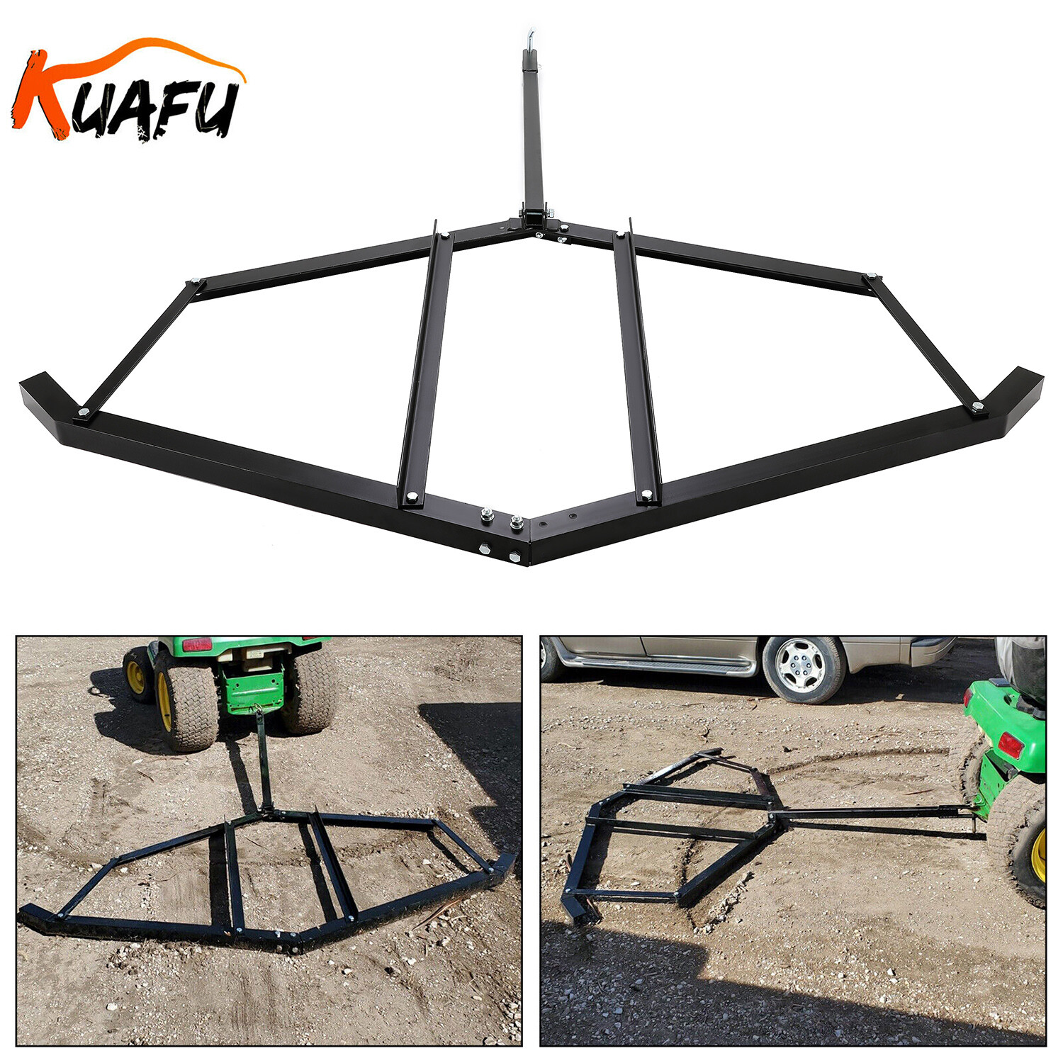Tow Behind Drag Harrow 72″ Width For Garden Lawn Tractor Adjustable Center Bars
