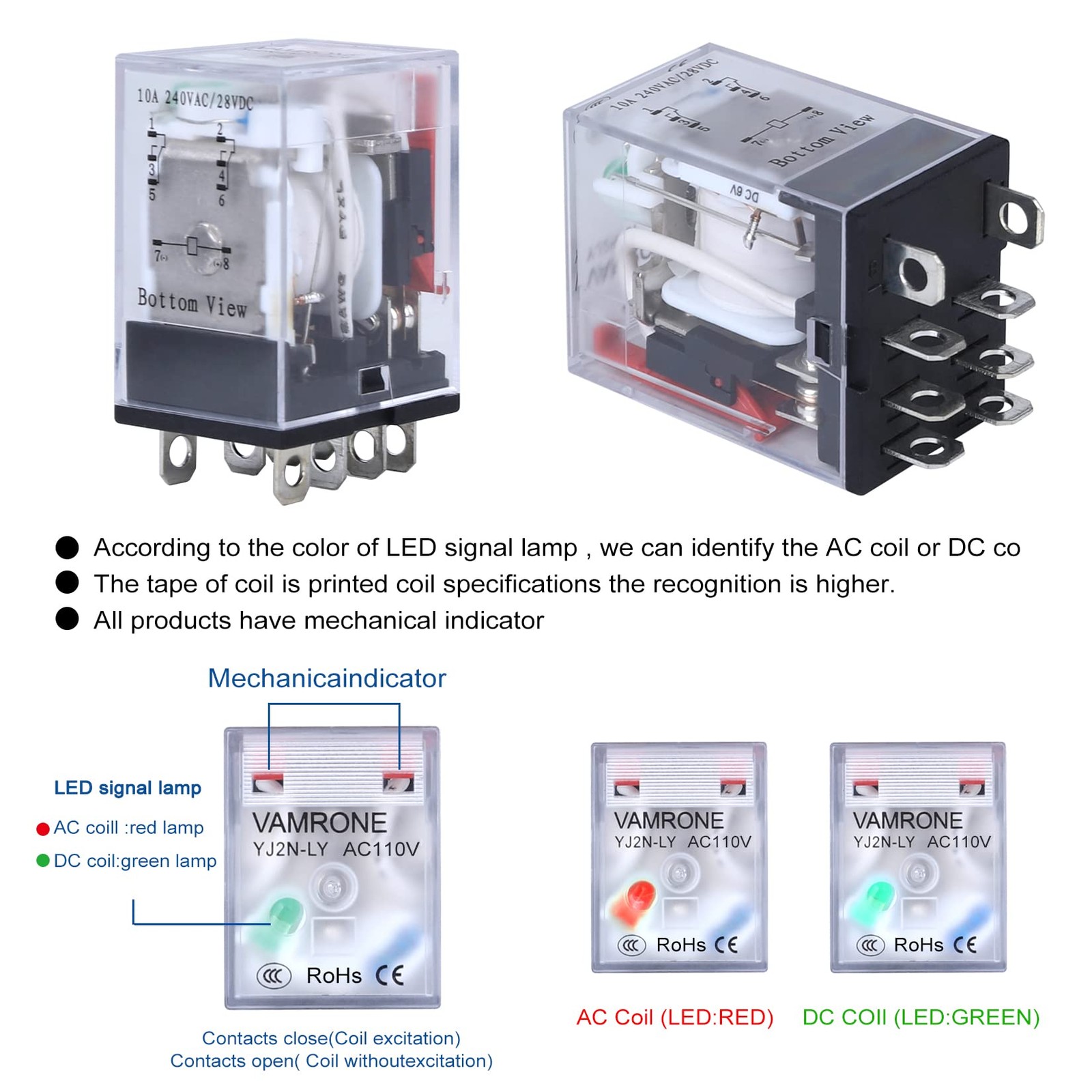 8Pin DPDT Power Relay 10A 110/120V AC Coil LED Indicator for Industrial