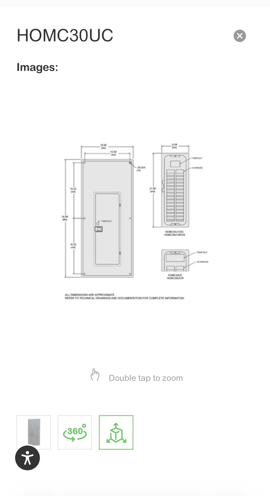 Square D HOMC30UC Series S01 Homeline Load Center Cover Gray, 30 Spaces