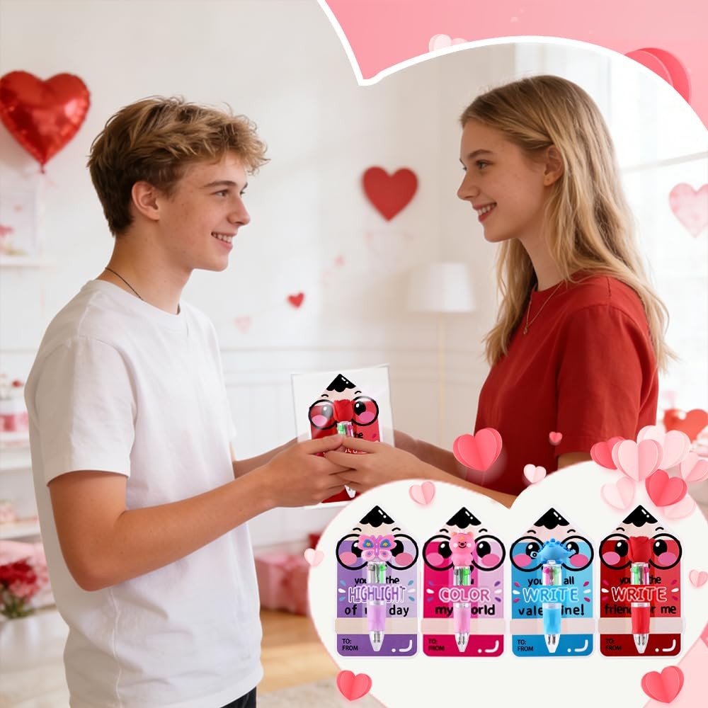 30 Pack Valentines Fun Pens with Cards 0.7mm Cute Animal Multicolor Ballpoint…