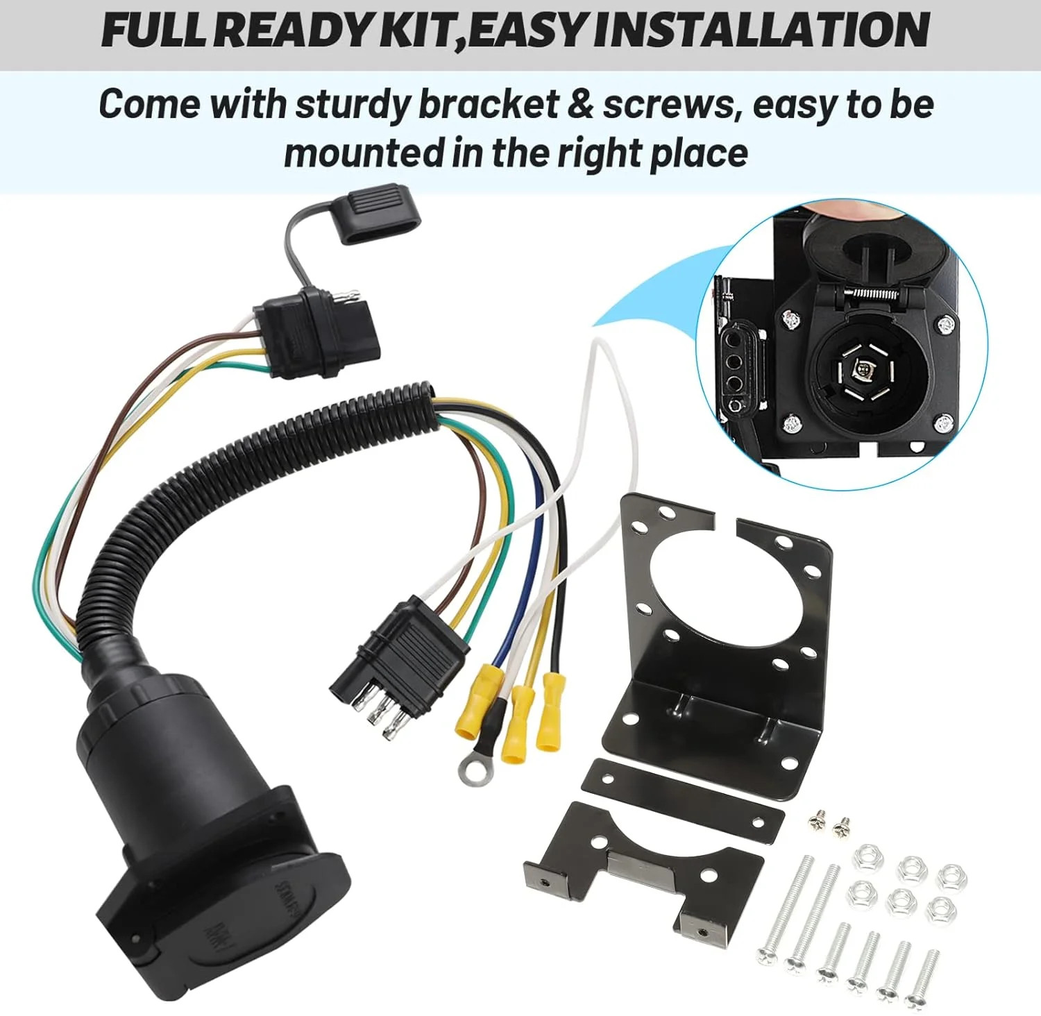 MECMO Multi-Tow 4 Way Flat to 7 Way Blade and 4 Flat Trailer Adapter with Custom