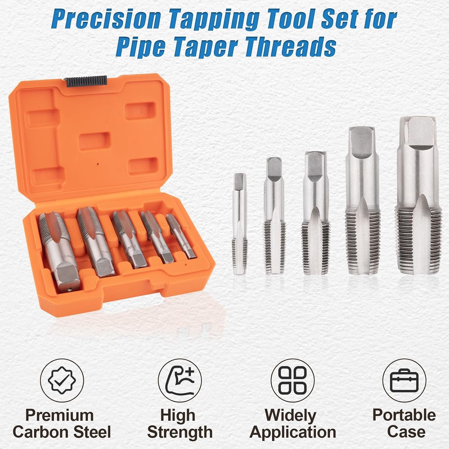 5-Piece NPT Pipe Tap Set, NPT Tap and Die Set with 1/8″, 1/4″, 3/8″, 1/2″ and