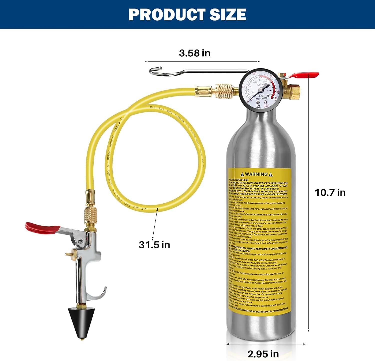 AC Flush Kit, Air Conditioner System Flush Canister Kit with Pressure Gauge