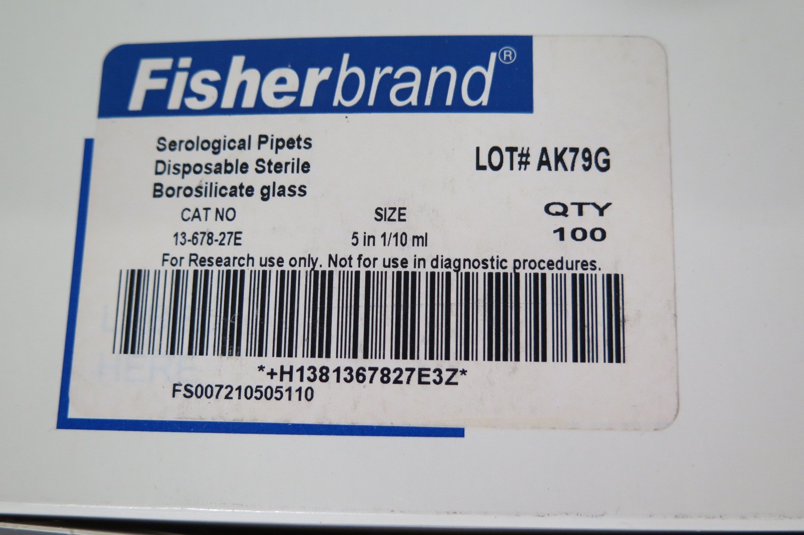 R202610 (2) Boxes Fisherbrand Serological Pipets 5 mL in 1/10 – 13-678-27E