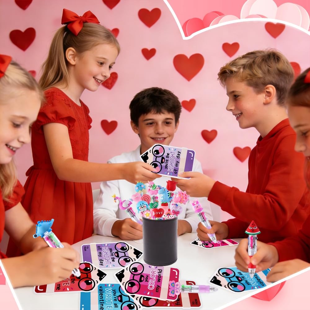 30 Pack Valentines Fun Pens with Cards 0.7mm Cute Animal Multicolor Ballpoint…