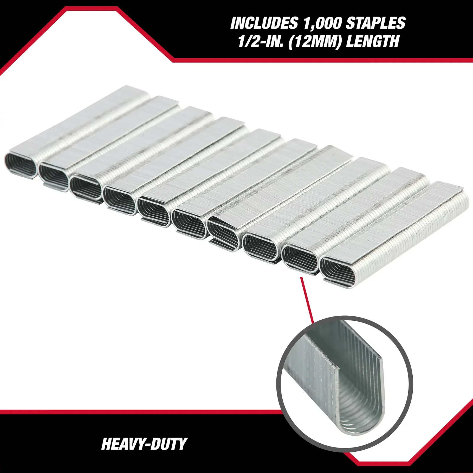Cable Staples 1/2-Inch-Deep Round Crown Heavy-Duty 1000-Piece by Hyper Tough