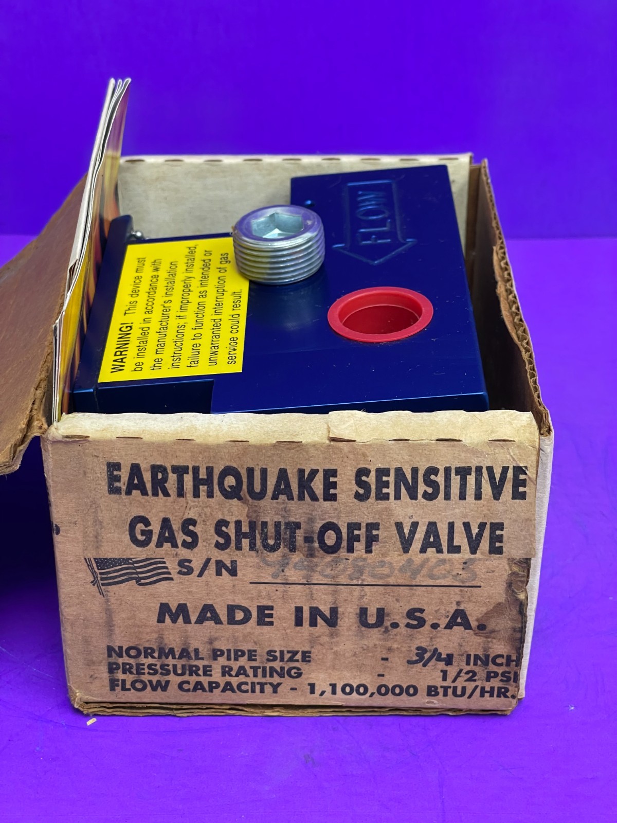 Seismic Safety Products Inc Earthquake Sensitive Gas Shut Off Valve Model G075BA