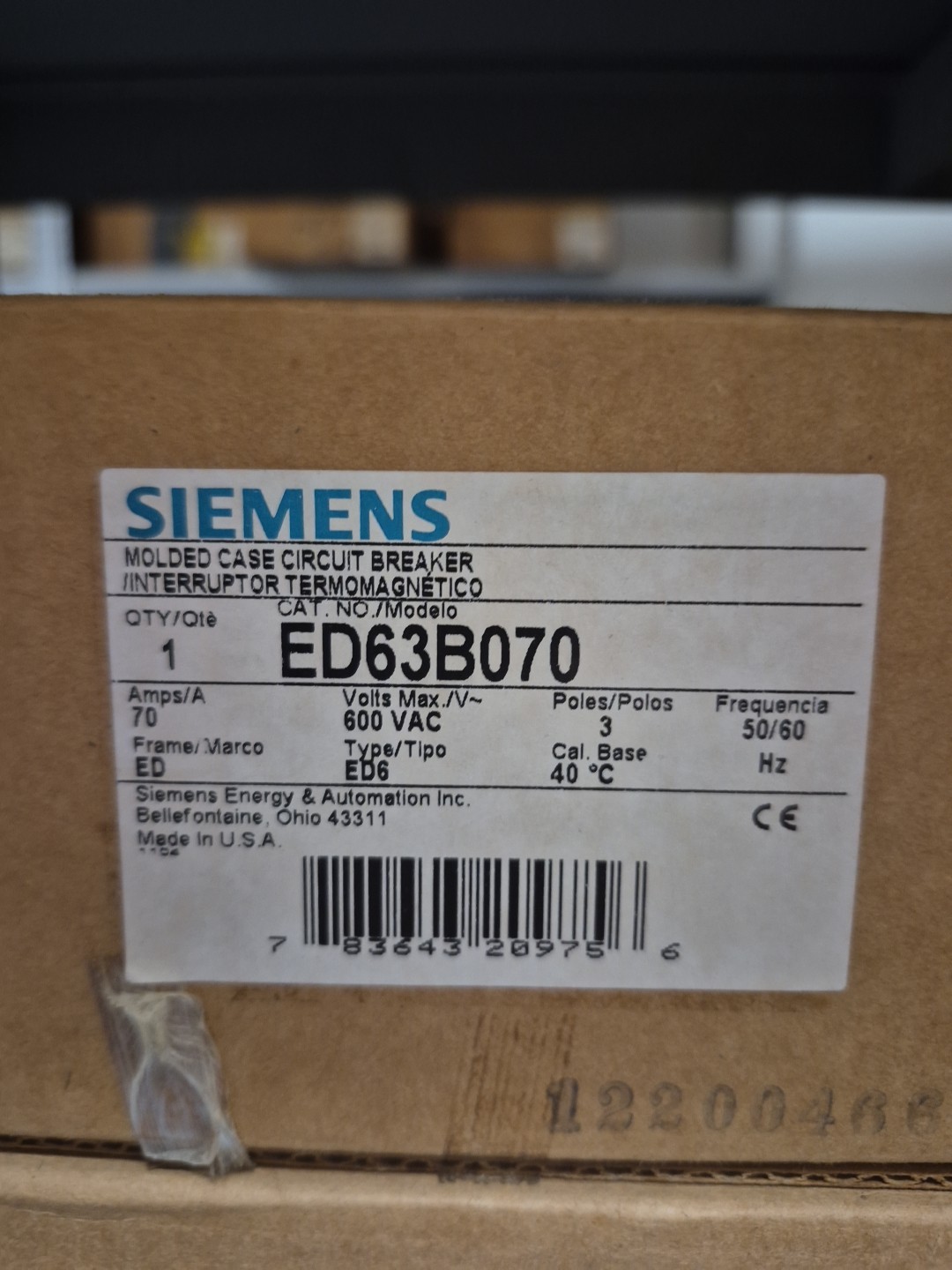NEW Siemens ED6 ED63B070 3 Pole 70 Amp 480/277v Circuit Breaker