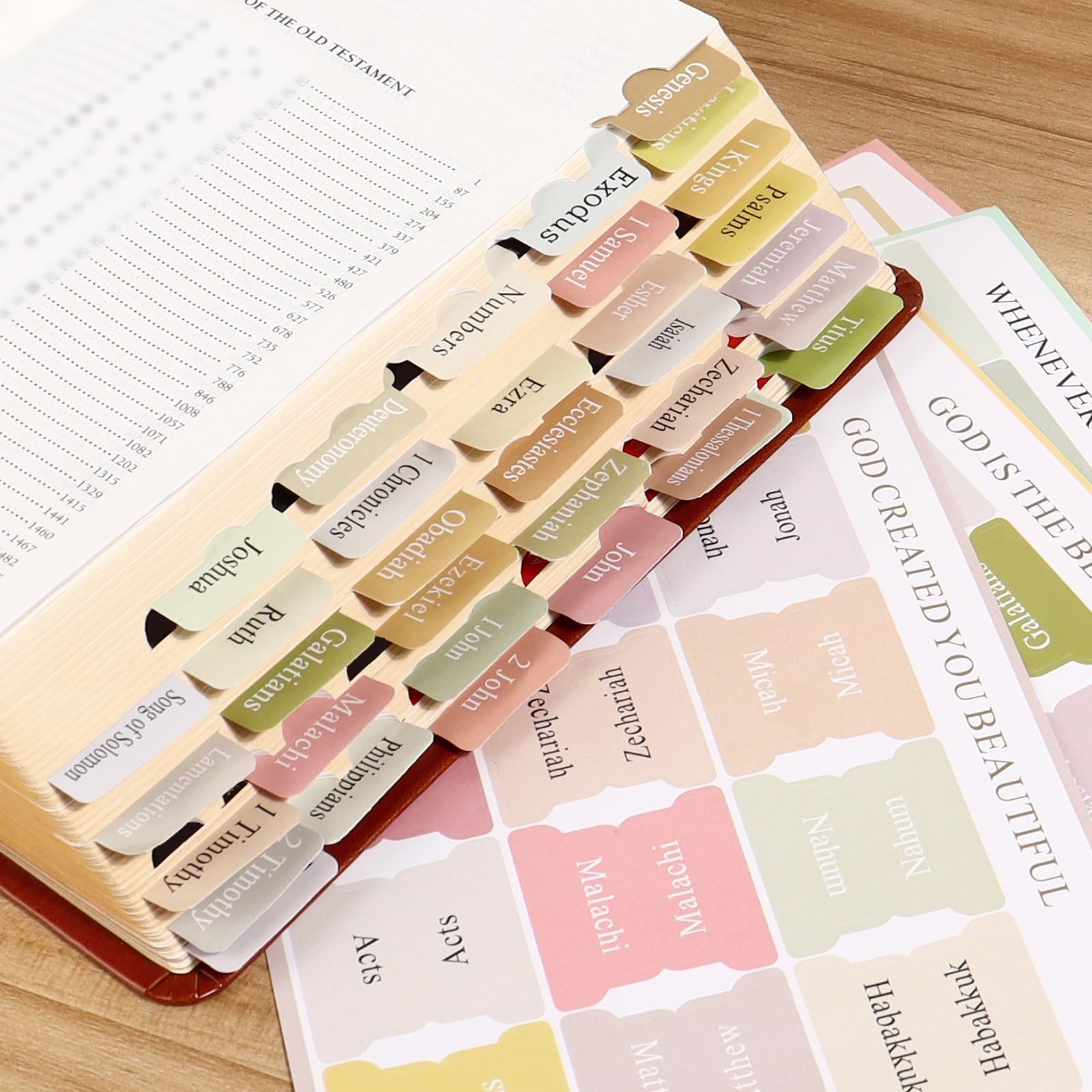 90 Bible Tabs Large Print Easy Read Vintage Boho Study Bookmark Kit Gift