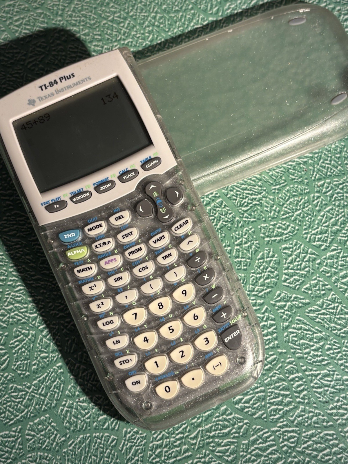 Texas Instruments TI-84 Plus Graphing Calculator – Clear Case w/ Cover – Tested