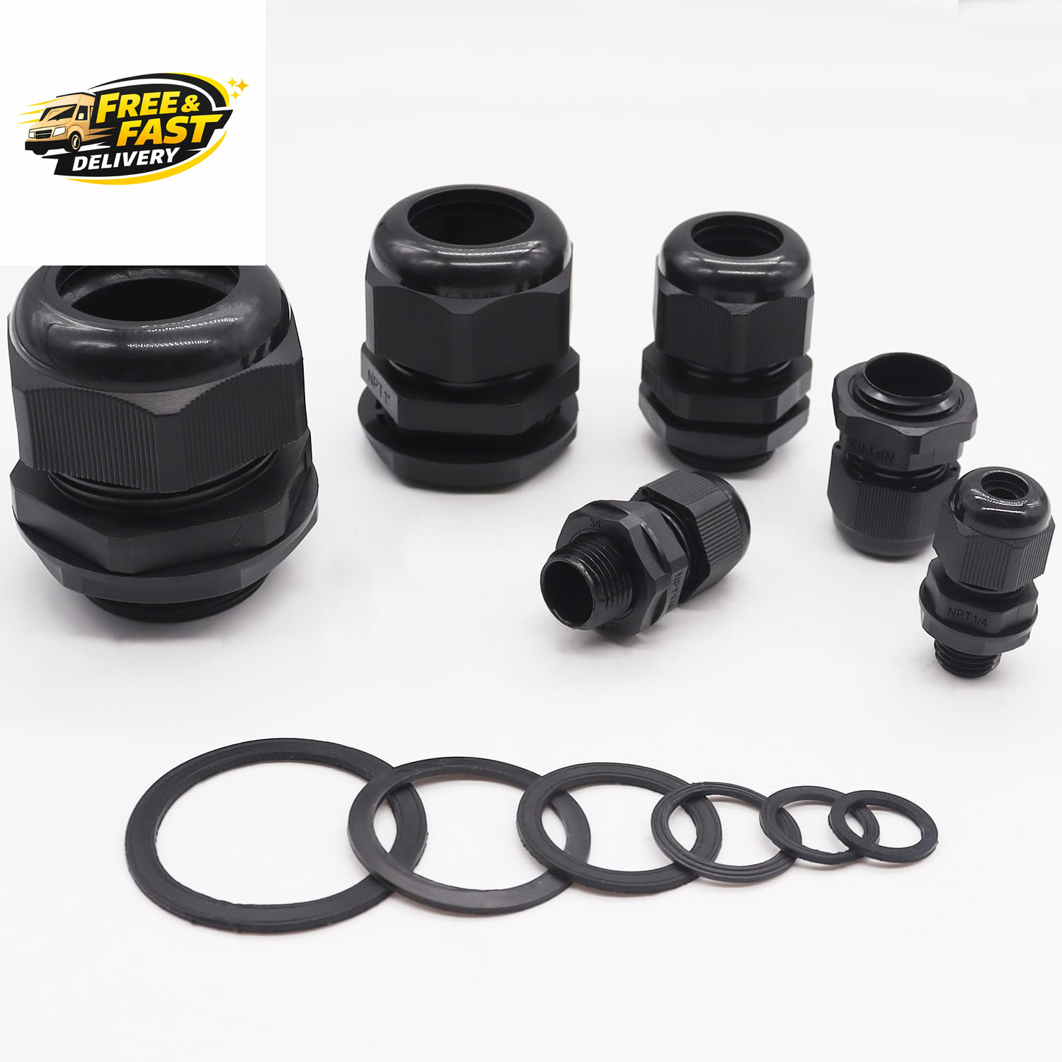 100PCS IP68 Waterproof Cable Gland Kit,Nylon Cable Glands Assortment Adjustable