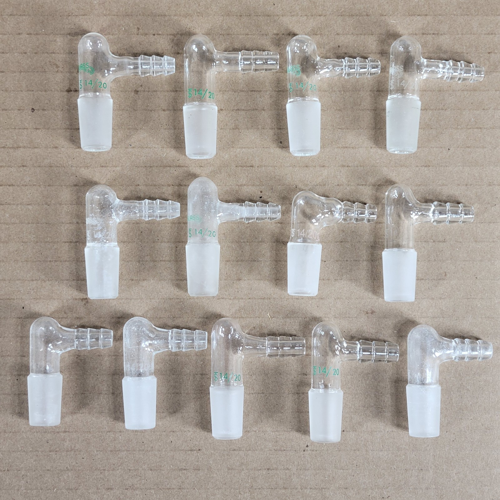 Lot Of 12 Chemglass CG-1014-14 Glass 90° Bent Inlet Adapter 14/20 Inner Joint