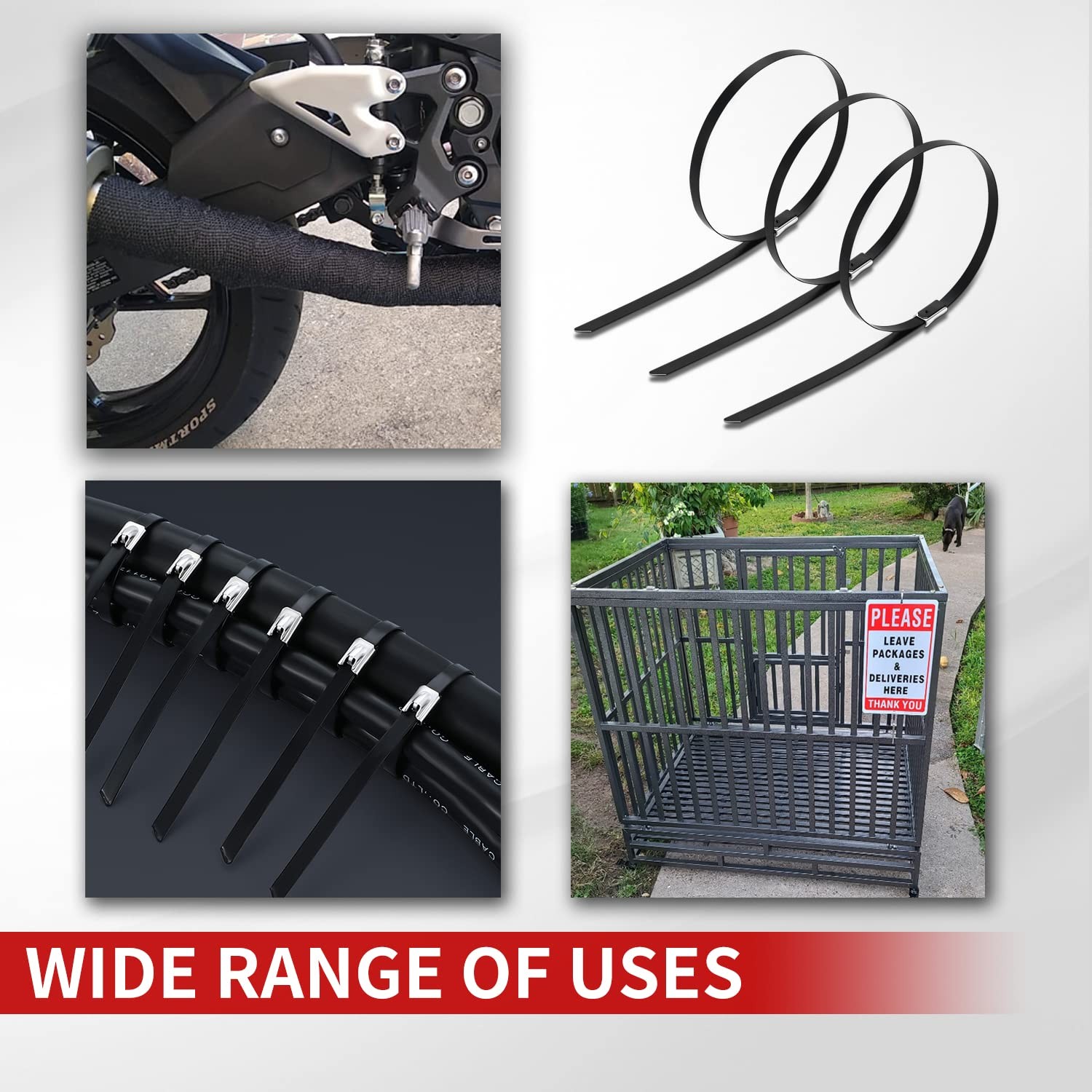 Metal Zip Ties black 100pcs 11.8 inch 304Stainless steel Epoxy Coated Cable Tie