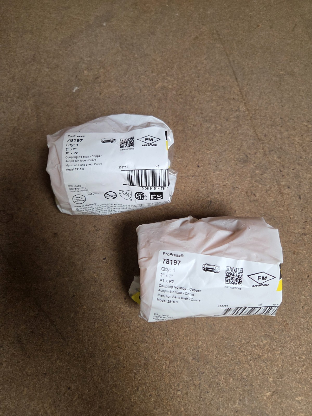 2″ Viega ProPress Copper SLIP Coupling 2″x2″ No-Stop P1xP2 78197 Pro Press