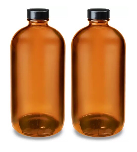 Pack Of 2 – 16oz Amber Glass Bottle w/ Phenolic Cap – FDA Compliant
